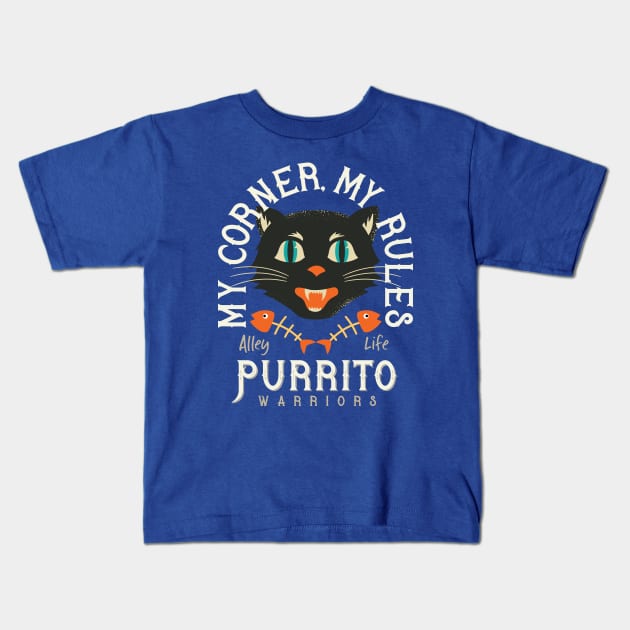 Alley Cat Purrito Warriors Kids T-Shirt by AngelFlame